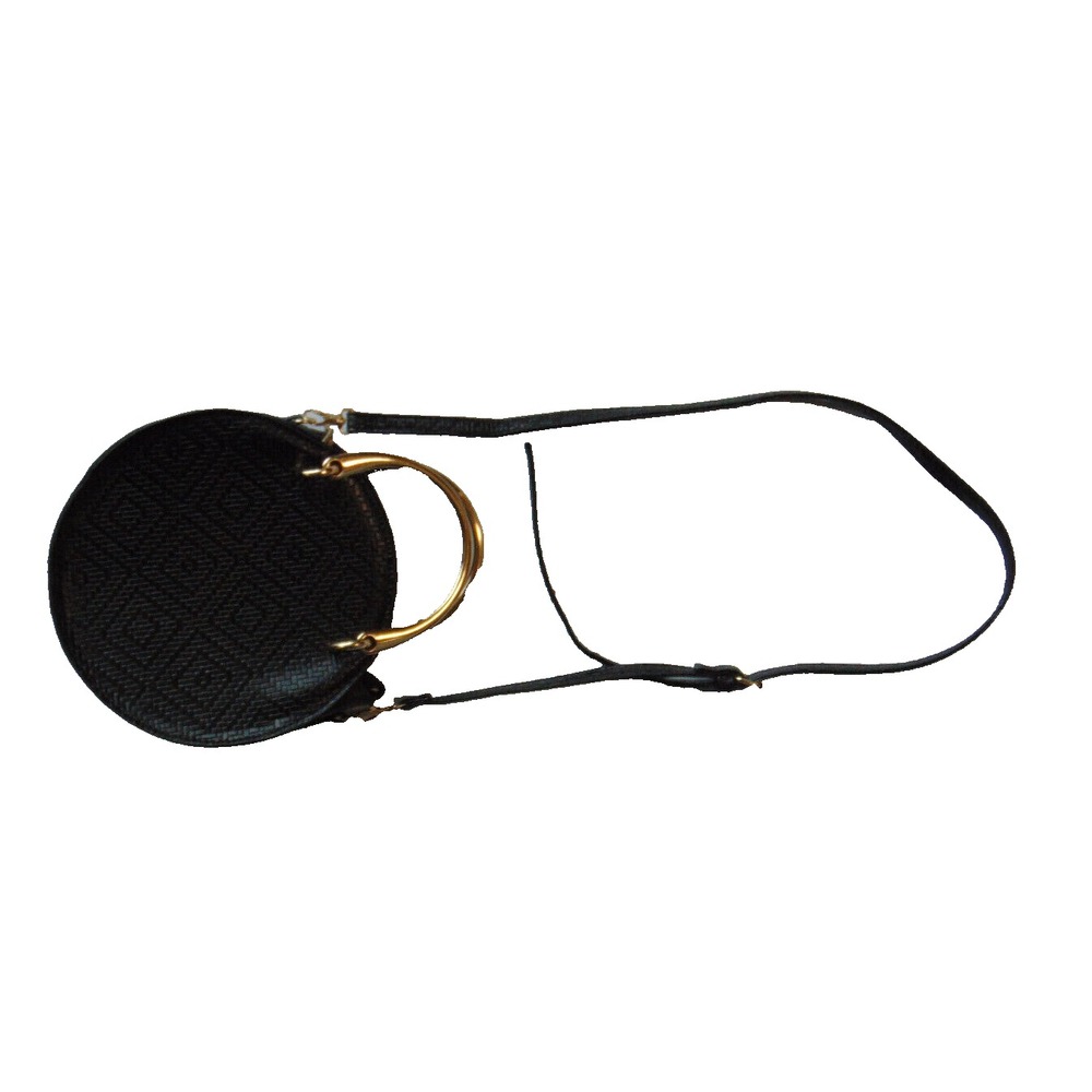X-Body Purse Women's Black Round Adjustable Strap Weave Diamond Gold